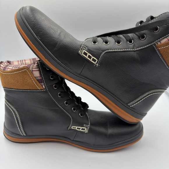 Solo Men Black High Top Boots Side Zip Plaid Lined Lace Up Sneakers Mens 11 main image 8